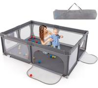 Parc pour bébé COSTWAY, barrière de jeu pour jeunes enfants avec filet respirant, sac de transport, ventouses & grande porte à fermeture éclair, grande barrière de jeu avec poche latérale & 50 balles 