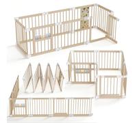 Parc pour bébé en bois QEENTOE, parc pliable avec porte, 8 éléments modulables, barrière de sécurité et parc pour bébés, espace d'activité mobile sans tapis de jeu