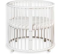 Parc pour bébé en bois rond - Jouet avec matelas et roulettes - Blanc - 91x91x85 cm - Sûr et confortable