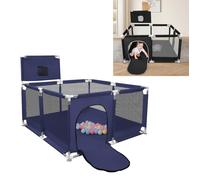 Parc pour bébé - Grand parc de jeu 180 x 120 cm - Pliable - Avec porte à fermeture éclair - 50 balles, panier de basket, 8 ventouses - Bleu foncé