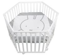Parc pour bébé « miffy® » de roba, hexagonal, réglable en hauteur sur 3 niveaux, avec tapis de protection et roulettes freinées, bois blanc