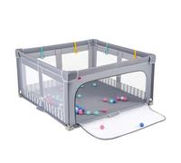Parc pour bébé pliable COSTWAY 150 x 150 cm, grande clôture de jeu pour jeunes enfants sans BPA, avec porte à fermeture éclair, 50 balles de jeu & 4 anneaux de traction