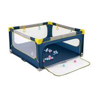 Parc pour bébé pliable COSTWAY 150 x 150 cm, grande clôture de jeu pour jeunes enfants sans BPA, avec porte à fermeture éclair, 50 balles de jeu & 4 anneaux de traction