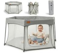 Parc pour bébé pliable Venture All Stars Joy primé - Grand parc portable avec mesh respirant et tapis, installation facile, sac de transport inclus - Argent (6-36 mois)