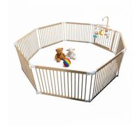 Parc pour bébé Relaxdays, parc flexible avec porte, 8 panneaux, H x L : 61 x 84,5 cm, coin de jeu sécurisé, bois de pin, naturel