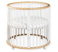 Parc pour bébé rond - Naturel - 91 x 91 x 85 cm - Bois massif - Avec matelas - Espace de jeu compact