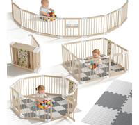 Parc pour bébé YARDIN XXL en bois avec 2 centres d'activités, taille et forme réglables, double sécurité, pliable, 8 éléments, barrières de sécurité pour bébés et jeunes enfants, avec matelas