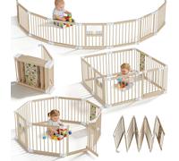 Parc pour bébé YARDIN XXL en bois avec 2 centres d'activités, taille et forme réglables, double sécurité, pliable, 8 éléments, barrières de sécurité pour bébés et jeunes enfants, sans matelas
