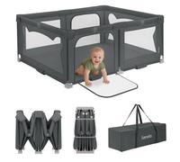 Parc pour enfants LIONELO Florence Easy Fold 151 x 185 cm, filet respirant, sûr, portable, pliable, 2 entrées, sac de transport - Gris