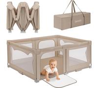 Parc pour enfants LIONELO Florence Easy Fold 151 x 185 cm, filet respirant, sûr, portable, pliable, 2 entrées, sac de transport - Beige