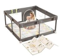 Parc pour enfants, parc 120 x 120 cm avec tapis, petit parc grillagé, parc en toile oxford, parc d'éveil, gris foncé, métal, polyester, polychlorure de vinyle, 1,2 m