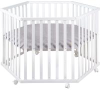 Roba Parc bébé Roba Style – Hexagonal, 3 positions, tapis déperlant gris, 6 roulettes, bois blanc