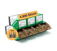 PARCO Assortiment de 4900 Vis à Bois TX - 7 Dimensions | Coffret Vis Aggloméré Acier Zingué Jaune + 4 Embouts TX - Visserie Professionnelle pour Bricolage et Menuiserie