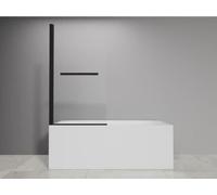 Pare Baignoire 1 Volet, Porte Serviettes, Mila Noir, 80 x 140 cm, Verre Sécurit 5 mm