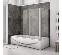 Pare-baignoire 90x140cm pivotant à 180°,avec une paroi fixée 70x140cm,verre transparent,profilé alu nature