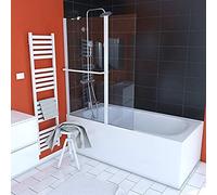 Pare Baignoire Avec Volet Pivotant 130X105Cm Profile Aluminium Laque Blanc Et Verre Transparent