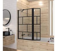 Pare baignoire avec volet pivotant - profile noir mat - 130x104 (HxL) - verre 5mm sérigraphié