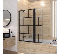 Pare baignoire avec volet pivotant - profile noir mat - 130x104 (HxL) - verre 5mm sérigraphié