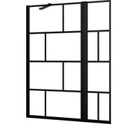 Pare baignoire avec volet pivotant - profile noir mat - 130x104 (HxL) - verre 5mm sérigraphié
