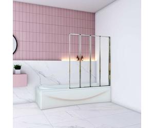 Pare baignoire Chrome pliante L100xH140cm avec pliante 4 volets pliants 180 degrés,Installation réversible,4mm verre trempé