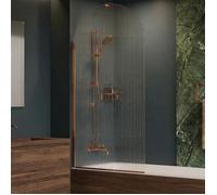 Pare-baignoire flûté - OTITEC - 80x140 cm - Cuivre brossé - Verre trempé 6 mm - Profilés muraux ajustables