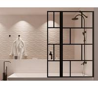 Pare baignoire noir mat au style industriel avec volet pivotant - 100 x 140 cm - OBELINI