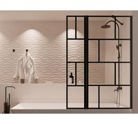 Pare baignoire noir mat au style industriel avec volet pivotant - 120 x 140 cm - OBELINI