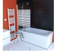 PARE BAIGNOIRE PIVOTANT 130x75cm VERRE SERIGRAPHIE ET PROFILE ALUMINIUM BLANC
