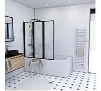 Pare baignoire Pivotant 3 Volets Noir Mat - 125x143 cm - Verre Trempé 4 mm - ZAGGY DARK