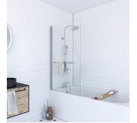 Aurlane Pare baignoire TSHAPE CHROMED Pivotant porte-serviette 85x150 cm Profilé chrome Verre 6mm