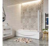 Pare-baignoire pivotant et pliant 90x140cm écran de baignoire avec paroi de baignoire fixe 75x140cm en verre trempé et anticalcaire