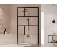 Pare baignoire pivotant style industriel - 90 x 140 cm - Noir mat - Verre - RIVANON