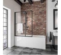 Pare-baignoire pivotant transparent noir H.140 x l.109 cm SCHULTE, paroi de baignoire réversible, écran de 3mm pliant, rabattable