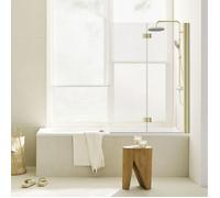 Pare-baignoire pivotant transparent or, H.140 x l.100 cm, SCHULTE, paroi de baignoire réversible, 5 mm pliant, 2 volets rabattables