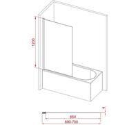 Pare baignoire Rabattable 70x120cm - Profilé Noir Mat - Verre Trempé 4mm - ELEMENTARY