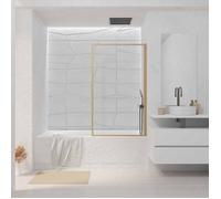 Pare baignoire Rabattable 80x140 cm - Cadre Aluminium Décor Bois - Verre Trempé Ondulé 4 mm