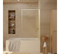 Pare baignoire Rabattable 80x140cm - Profilé Or Doré Brossé - Verre Trempé Ondulé 5mm
