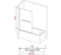 Pare baignoire Rabattable avec porte-serviette 70x120 cm - Profilé Noir Mat - Verre 4 mm