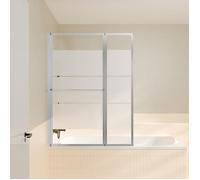 Pare baignoire relevable 139x105cm avec volet - verre transparent avec bande depolie