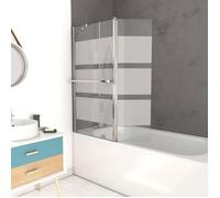 Pare baignoire + volet pivotant 130x105- Profile aluminium chrome et verre transparent bande depolie
