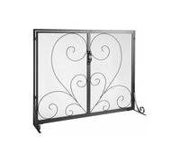 Pare-feu de Cheminée 2 Panneaux Grille de Protection de Cheminée Fer 99x80 2 cm avec Porte Pare-étincelles Autoportant