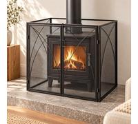 Pare-feu de cheminée en acier, double porte et côtés pliables | Grille de protection et pare-étincelles à trois côtés pour poêle à bois et espace cheminée intérieur