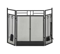 HOMCOM Pare-feu Large pour cheminée ou poêle 2 en 1 3 Volets Pliables Noir | Pare-étincelles Serviteur de Cheminée, avec Accessoires, Porte, Acier Métal