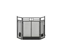 HOMCOM Pare-feu Large pour cheminée ou poêle 2 en 1 3 Volets Pliables Noir | Pare-étincelles Serviteur de Cheminée, avec Accessoires, Porte, Acier Métal
