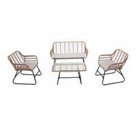 Parea salon de jardin 4 places en rotin et acier beige et noir