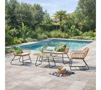 Parea salon de jardin 4 places en rotin et acier beige et noir
