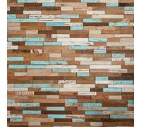 Parement bois de bateau recyclé 0,98 m2 brun et turquoise