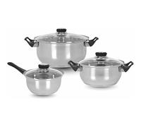 PARENCE.- Batterie de Cuisine Induction 6 Pièces - Acier Inoxydable avec Couvercles en Verre - Casseroles et Marmites Tous Feux Dont Induction | Set de 3 Casseroles Ø16-20-24 cm avec Couvercles)