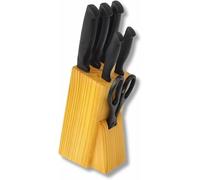 PARENCE.- Bloc de couteaux 7 pièces avec revêtement noir - Set complet avec ciseaux et bloc en bois - Couteaux de cuisine polyvalents)
