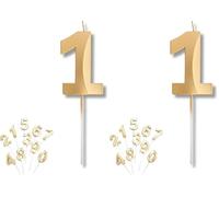 PARENCE - Bougies à Gâteau Chiffre Doré 1 - Bougie Numérique pour Anniversaire, Fête et Célébration - Idéal pour Décoration de Gâteau - Bougies de Qualité Premium, Longue Durée (Lot de 2)